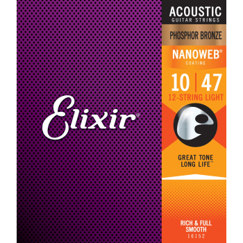ELIXIR NANOWEB ACOUSTIC GUITAR STRINGS PHOSPHOR BRONZE 10-47 12-STRING LIGHT - struny gitarowe